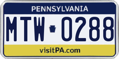 PA license plate MTW0288