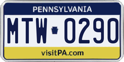 PA license plate MTW0290