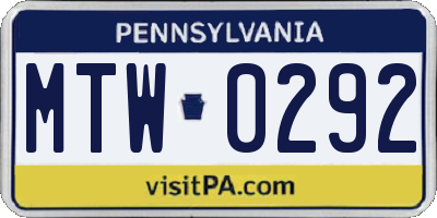 PA license plate MTW0292