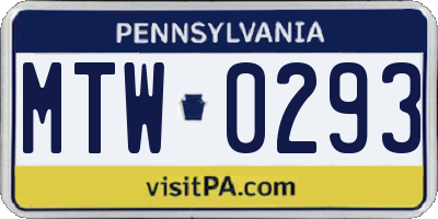 PA license plate MTW0293