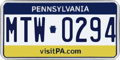 PA license plate MTW0294