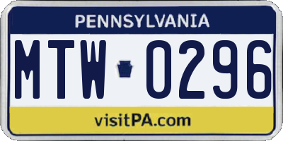 PA license plate MTW0296