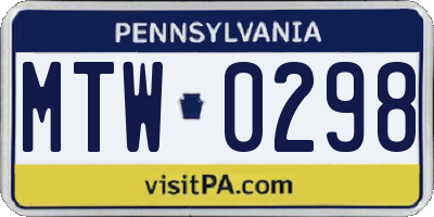 PA license plate MTW0298