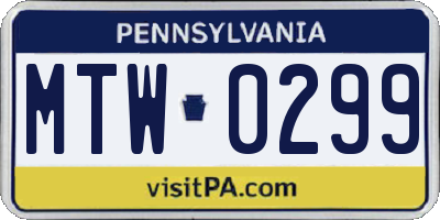 PA license plate MTW0299