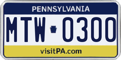 PA license plate MTW0300