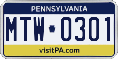 PA license plate MTW0301