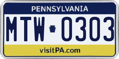 PA license plate MTW0303
