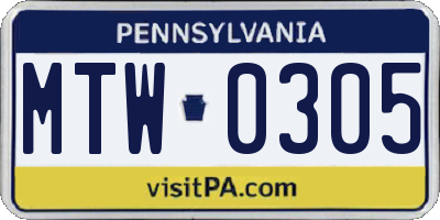PA license plate MTW0305