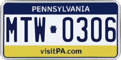 PA license plate MTW0306