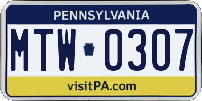 PA license plate MTW0307