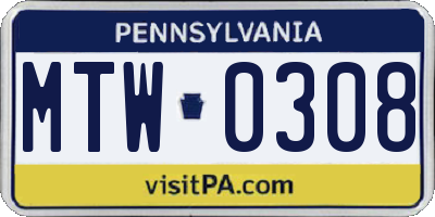 PA license plate MTW0308