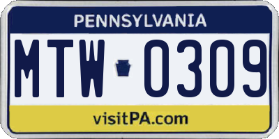 PA license plate MTW0309