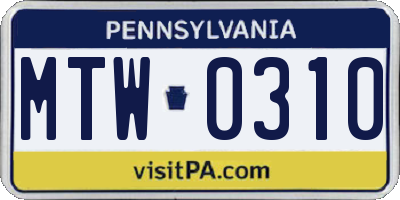 PA license plate MTW0310