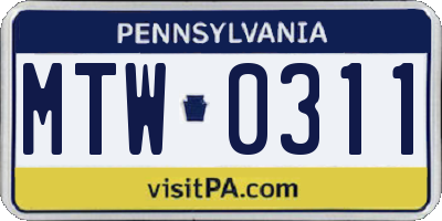 PA license plate MTW0311