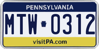 PA license plate MTW0312