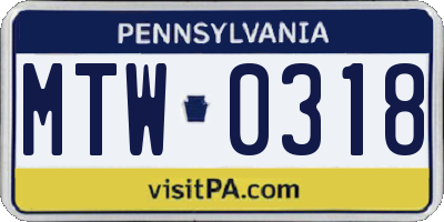 PA license plate MTW0318