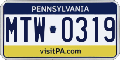 PA license plate MTW0319