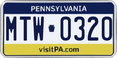 PA license plate MTW0320