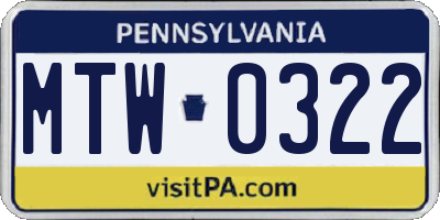 PA license plate MTW0322