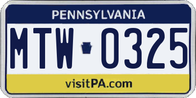 PA license plate MTW0325