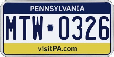 PA license plate MTW0326