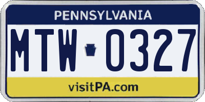 PA license plate MTW0327