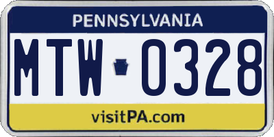 PA license plate MTW0328