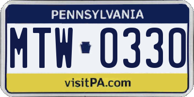 PA license plate MTW0330