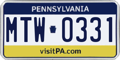 PA license plate MTW0331