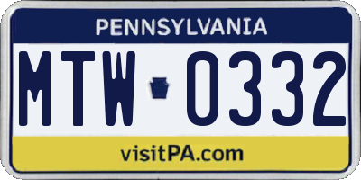PA license plate MTW0332