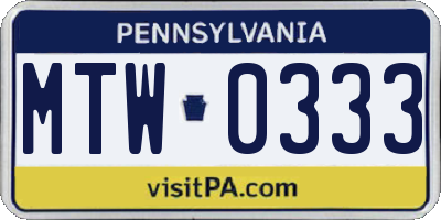 PA license plate MTW0333