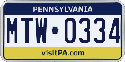 PA license plate MTW0334