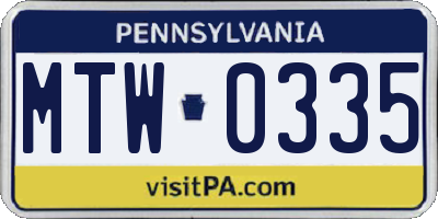 PA license plate MTW0335