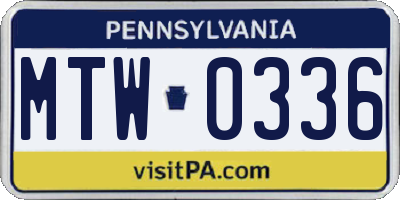 PA license plate MTW0336