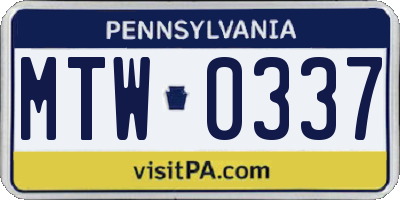 PA license plate MTW0337
