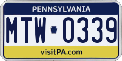PA license plate MTW0339