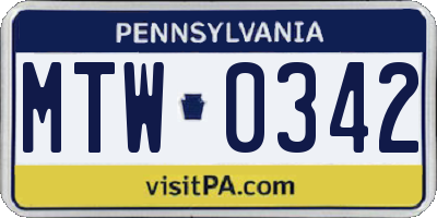 PA license plate MTW0342
