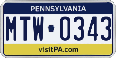 PA license plate MTW0343