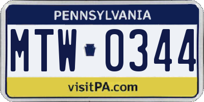 PA license plate MTW0344