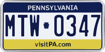 PA license plate MTW0347