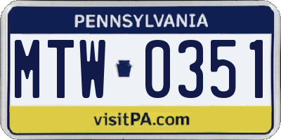 PA license plate MTW0351