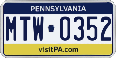 PA license plate MTW0352