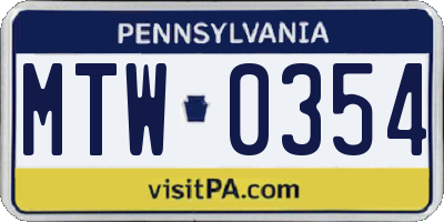 PA license plate MTW0354