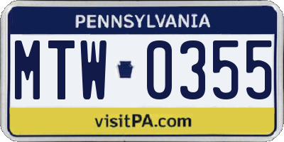 PA license plate MTW0355