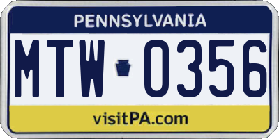 PA license plate MTW0356