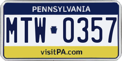PA license plate MTW0357