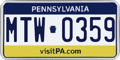 PA license plate MTW0359