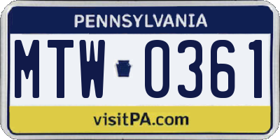 PA license plate MTW0361