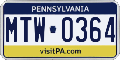 PA license plate MTW0364