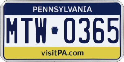 PA license plate MTW0365